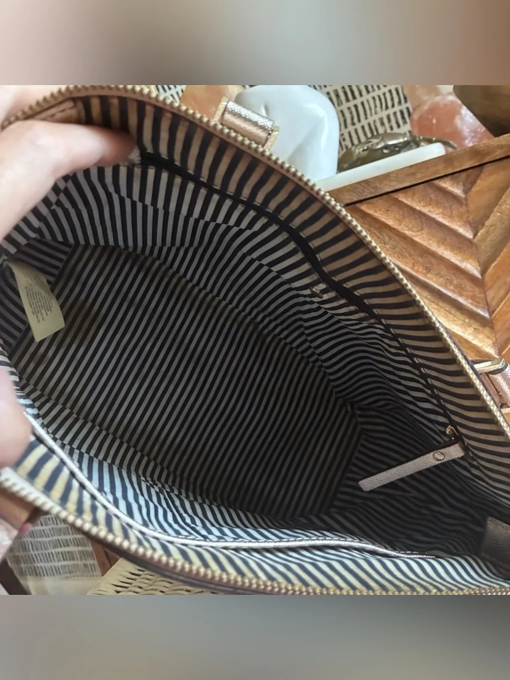 Kate Spade Metallic Rose Gold Zipper Tote Bag